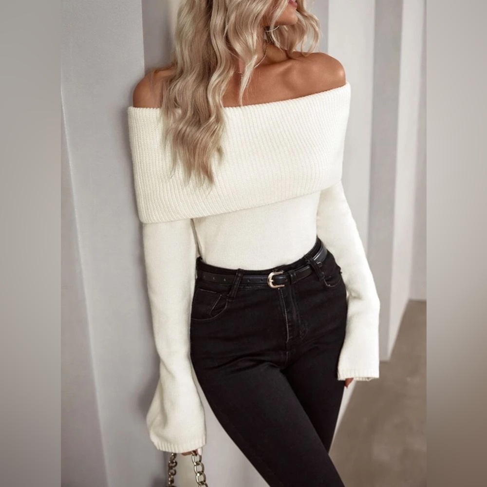 Off Shoulder Fold Over Sweater